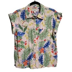 Style&Co Floral Button Up Short Sleeve Shirt Multicolor Spring Medium Top Pocket